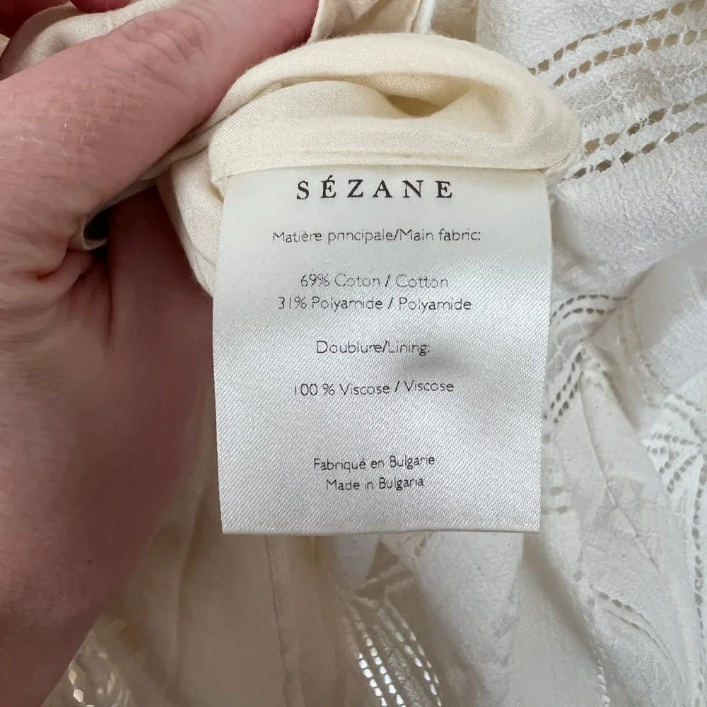Sézane Livy Dress Parisian Ecru Off White Mix Woven Lace Short Puff Sleeve Mini - Picture 9 of 15